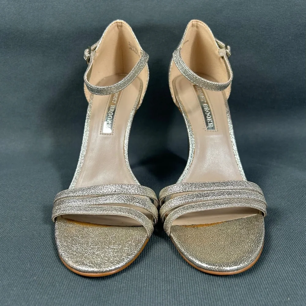 Audrey Brooke Womens‎ 8.5M Champagne Gold Metallic Ankle Strap Stiletto Heel